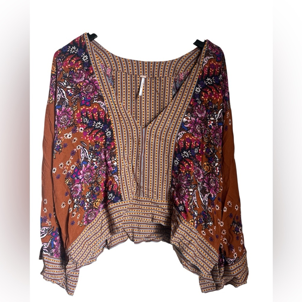 Free People Brown and Purple Floral Blouse